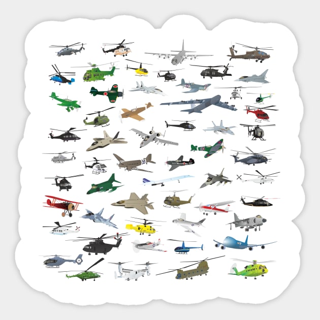 Various Colorful Airplanes and Helicopters Sticker by NorseTech